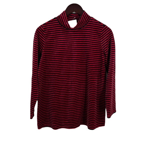 Appleseeds Striped Velour Button Back Top New Size Petite M - Picture 1 of 4